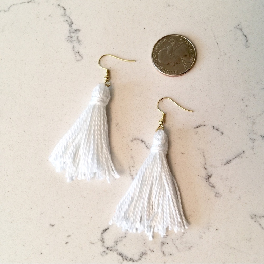 White Tassel Fringe Earrings - Picture 3 of 4